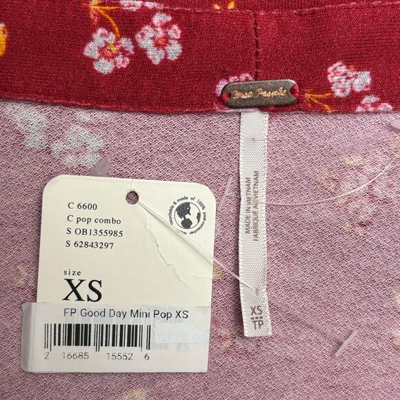 Free People GOOD DAYS Floral Long Sleeve Mini Dress in Red Pop Combo XS NWT $128 - Picture 7 of 9